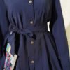 Sleeve Pleated Gold Button Two-Piece Set Navy Blue - immagine 4