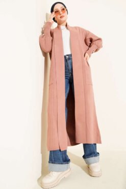 Buttoned Cuff Shawl Collar Knit Cardigan Rose Dust