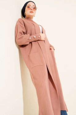 Alternative view of Buttoned Cuff Shawl Collar Knit Cardigan Rose Dust