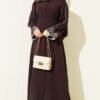 Embroidered Cuff Belted Abaya Brown