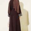 ⁦Embroidered Cuff Belted Abaya Brown⁩ - الصورة ⁦3⁩