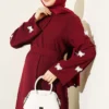 Dress with Butterfly Decorated Sleeves Burgundy - Afbeelding 2