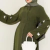 Dress with Butterfly Decorated Sleeves Khaki – Bild 2