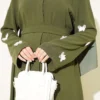 Dress with Butterfly Decorated Sleeves Khaki – Bild 4