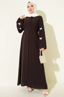 Dress with Butterfly Decorated Sleeves Brown
