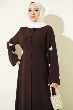 Vista alternativa de Dress with Butterfly Decorated Sleeves Brown