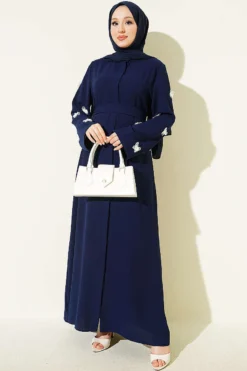 Dress with Butterfly Decorated Sleeves Navy Blue