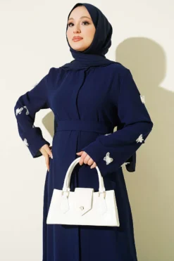 Vista alternativa de Dress with Butterfly Decorated Sleeves Navy Blue