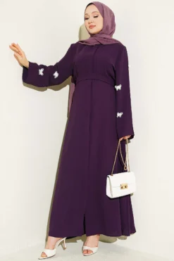 Dress with Butterfly Decorated Sleeves Purple