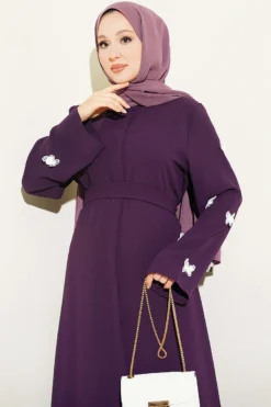 Vista alternativa de Dress with Butterfly Decorated Sleeves Purple