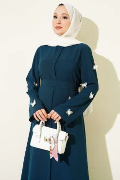 Vista alternativa de Dress with Butterfly Decorated Sleeves Petrol