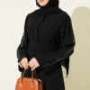 Embroidered Sleeve Crepe Abaya Black - Image 2