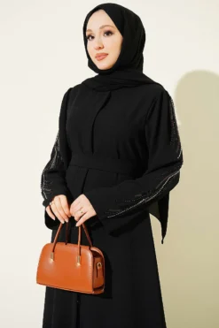 Alternatieve weergave van Embroidered Sleeve Crepe Abaya Black