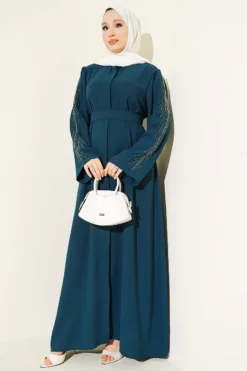 Embroidered Sleeve Crepe Abaya Emerald