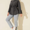 Lace-Up Long Sleeve French Terry Tunic Smoke - Image 2