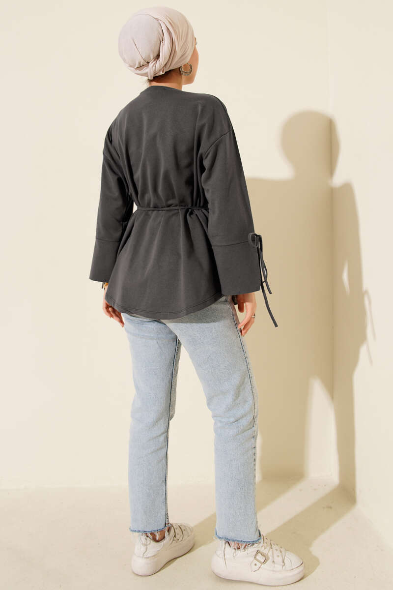 Lace-Up Long Sleeve French Terry Tunic Smoke - Image 3