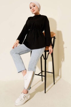 Alternative view of Lace-Up Long Sleeve French Terry Tunic Black