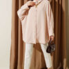 Batwing Sleeve Oversized Shirt with Necklace Beige – Bild 2