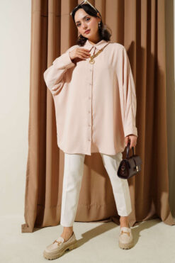 Alternative view of Batwing Sleeve Oversized Shirt with Necklace Beige