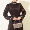 ⁦Crystal Stone Chiffon Dress Dark Brown⁩ - الصورة ⁦2⁩