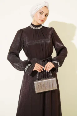 Alternative view of Crystal Stone Chiffon Dress Dark Brown