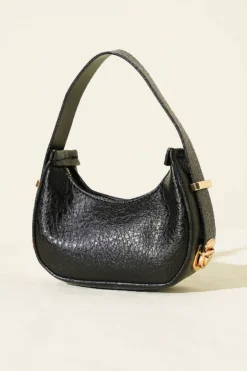 Crocodile-Effect Mini Handled Bag Black