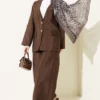 Wrap Neck Gold Button Suit Set Brown