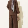 Wrap Neck Gold Button Suit Set Brown - Image 3