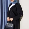 Wrap Neck Gold Button Suit Set Navy Blue - Image 2