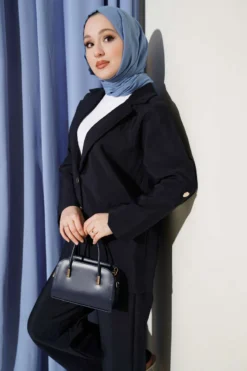 Vista alternativa de Wrap Neck Gold Button Suit Set Navy Blue