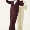 Wrap Neck Gold Button Suit Set Plum