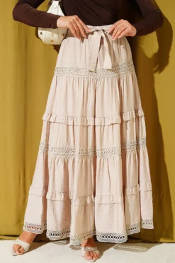 Belted Lace Skirt Beige