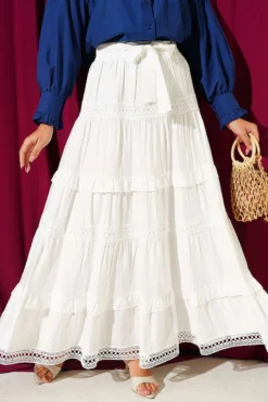 Belted Lace Skirt Ecru