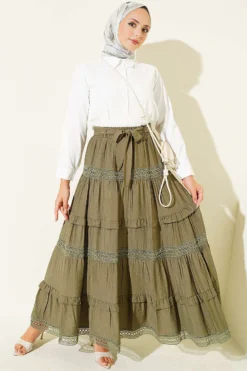 Vista alternativa di Belted Lace Skirt Khaki