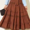 Belted Lace Skirt Brown