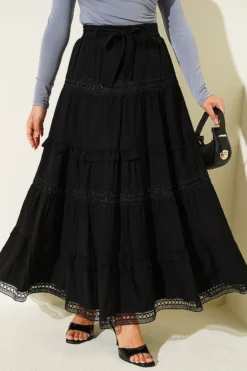 Belted Lace Skirt Black