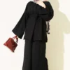 Belted Self-Patterned Two-Piece Set Black