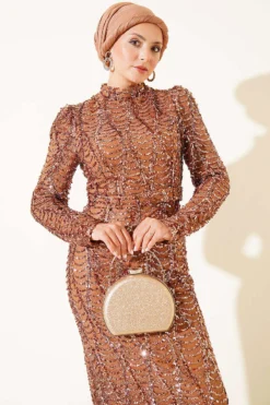 Alternatieve weergave van Belted Sequin Evening Dress Copper