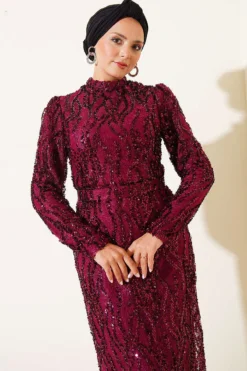 Alternatieve weergave van Belted Sequin Evening Dress Plum