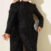 Belted Sequin Evening Dress Black - Image 2