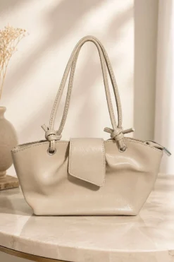 Eyelet Detail Magnetic Closure Bag Beige