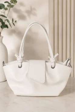 Eyelet Detail Magnetic Closure Bag White