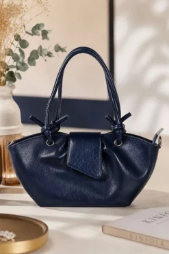 Eyelet Detail Magnetic Closure Bag Navy Blue