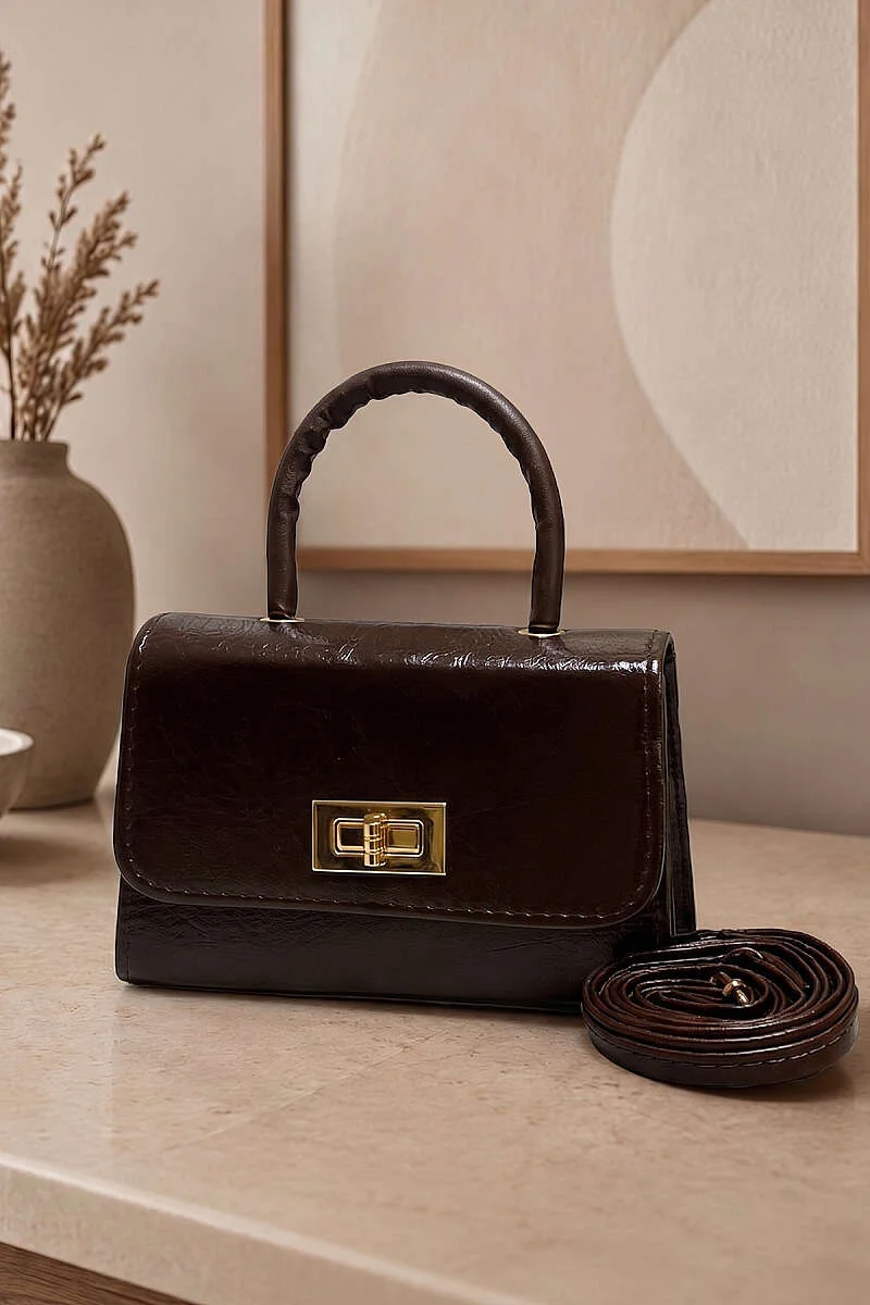 Handle Detail Lock Bag Dark Brown