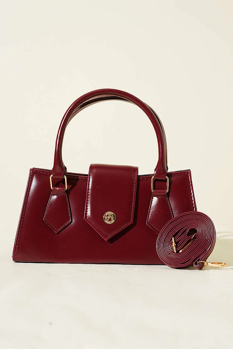 Magnetic Closure Handled Bag Burgundy - الصورة 2