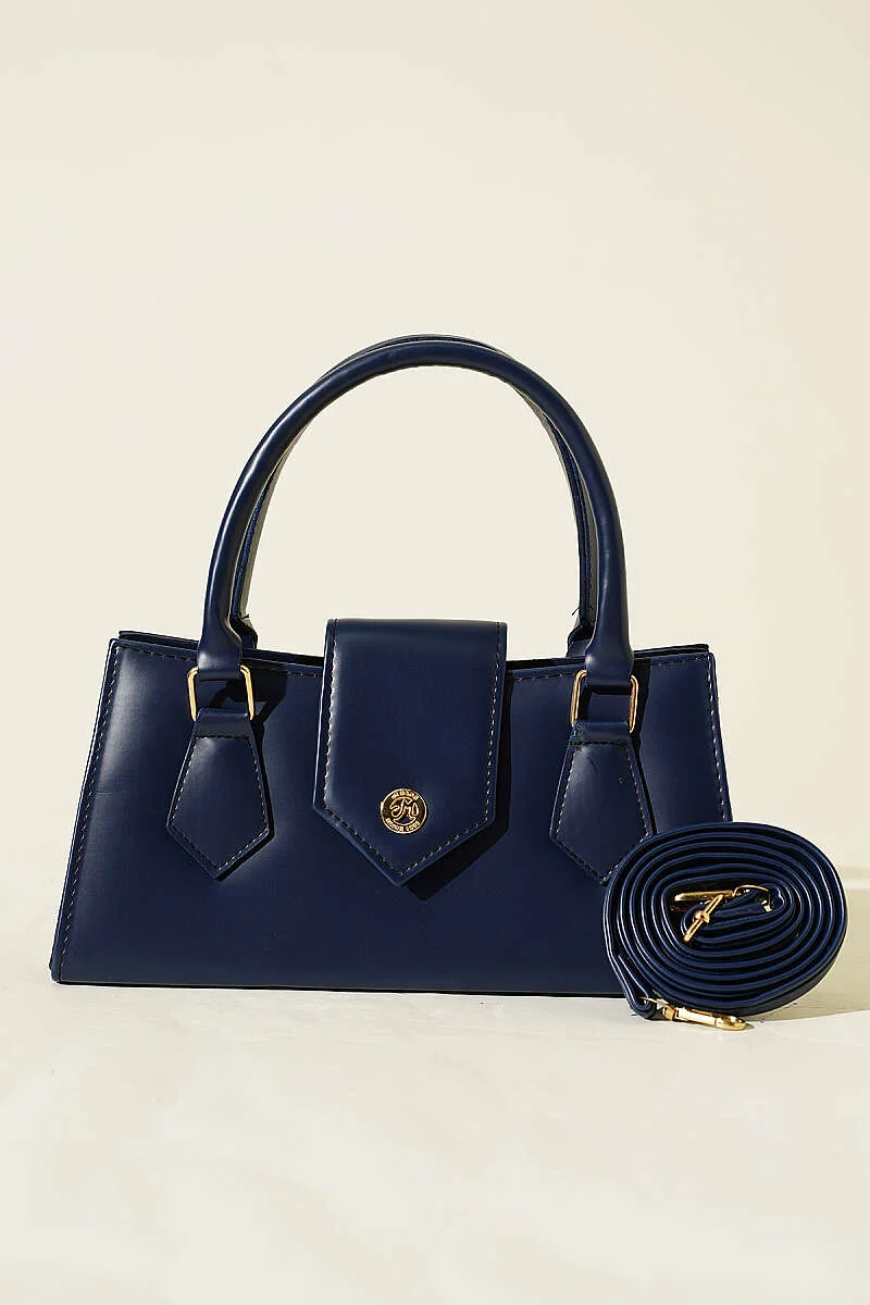 Magnetic Closure Handled Bag Navy Blue - Image 2