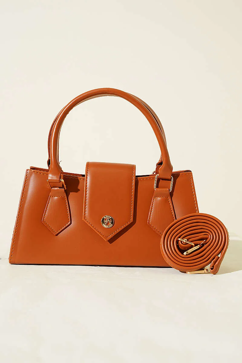 Magnetic Closure Handled Bag Tan - Image 2