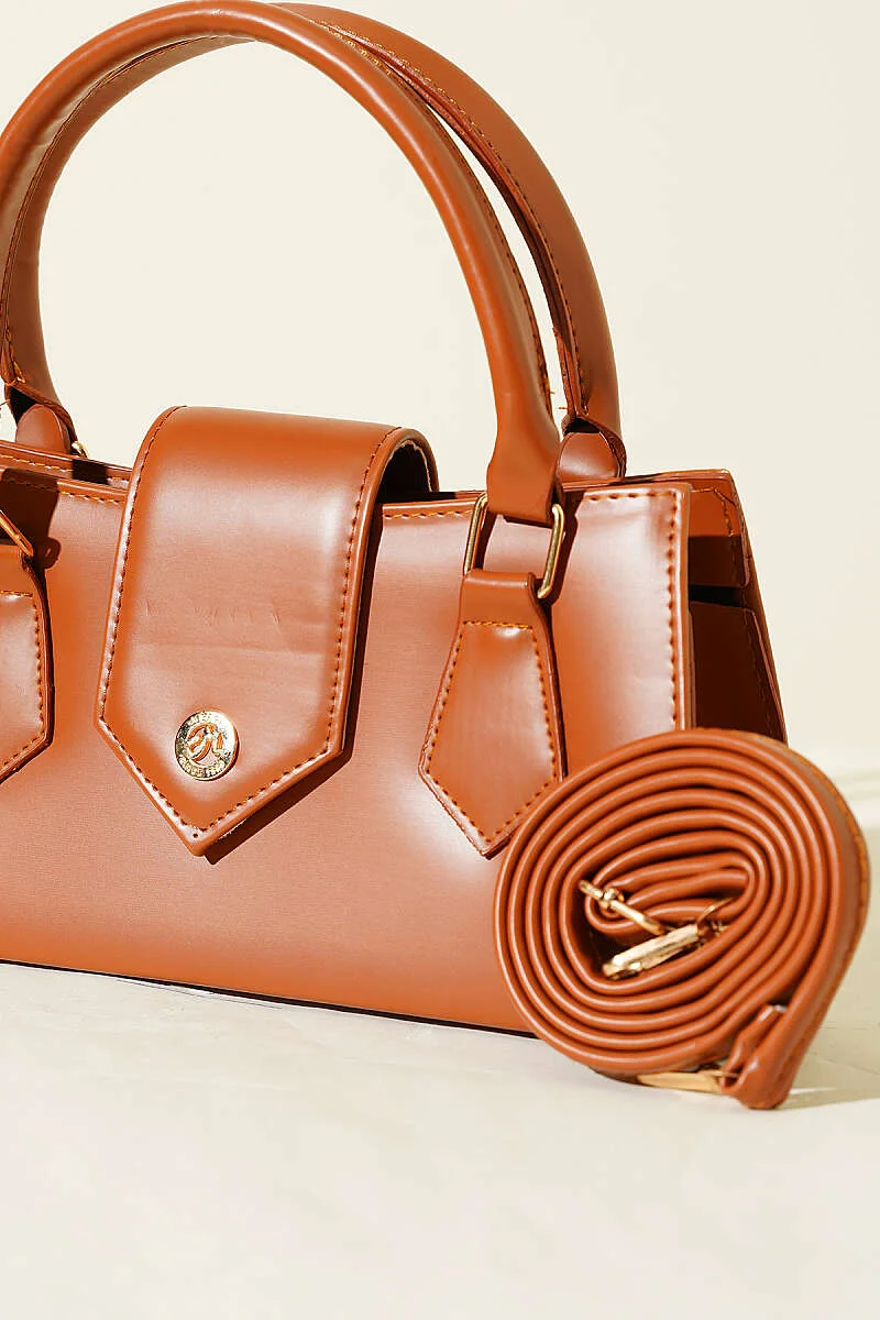 Magnetic Closure Handled Bag Tan - Image 3