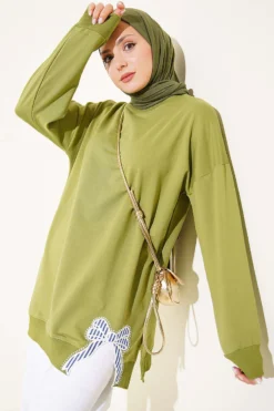 Ribbon Detail Crew Neck Tunic Greenery
