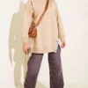 Ribbon Detail Crew Neck Tunic Beige - Imagen 2